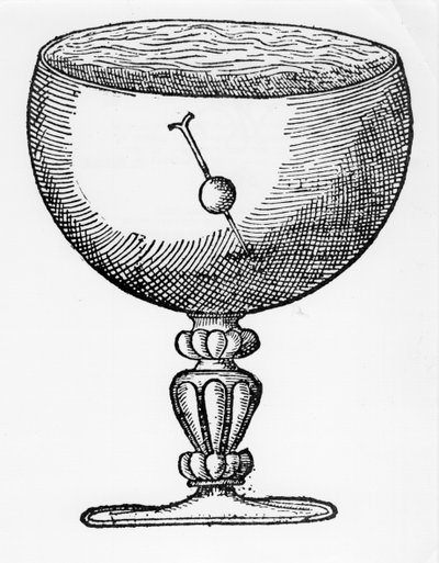 Eine magnetisierte Nadel durch eine Korkkugel gestochen, schwimmend in einem Wasserglas, 1600 von Unbekannt