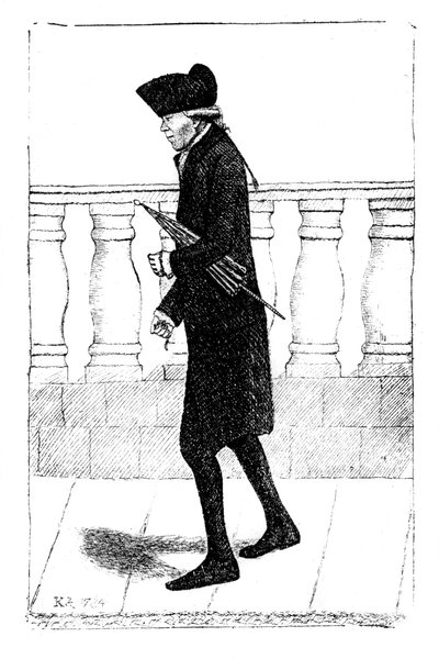 Ein Mann, der mit einem Regenschirm unter dem Arm geht, 1784 von Unbekannt