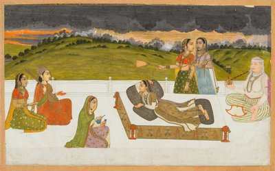 Eine Prinzessin, die sich mit Dienern auf einer Terrasse ausruht, ca. 1730-1740 von Unbekannt