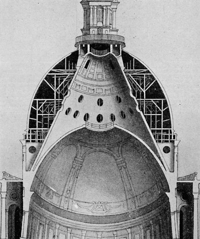 Ein Schnittzeichnung der großen Kuppel von Sir Christopher Wren, ca. 1934 von Unbekannt