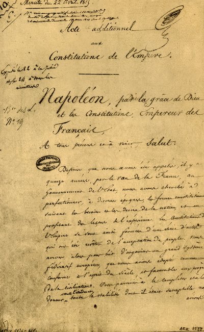Zusatzakte zu den Verfassungen des Reiches, 22. April 1815, 1921 von Unbekannt