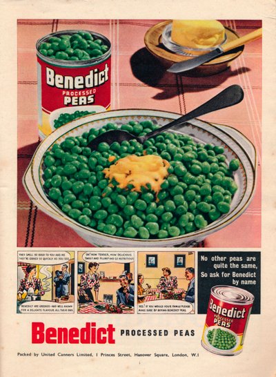 Werbung für Benedict verarbeitete Erbsen, 1951 von Unbekannt