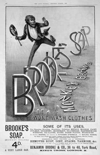 Werbung für Brookes Monkey Brand Seife, 1889 von Unbekannt