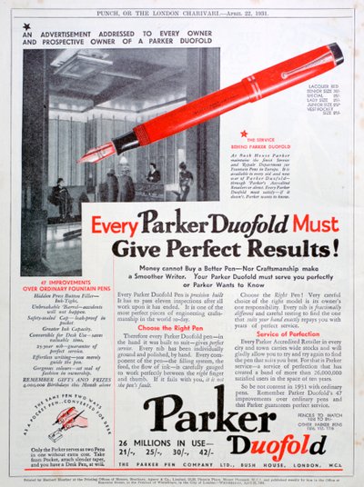 Werbung für Parker-Stifte, 1931 von Unbekannt