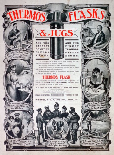 Werbung für Thermosflaschen und -krüge, 1910 von Unbekannt