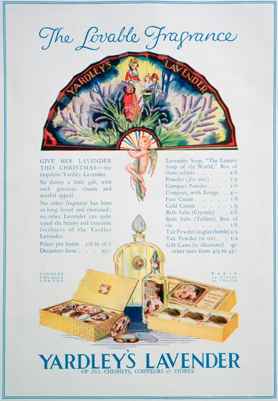 Werbung für Yardleys Lavendelparfüm und Kosmetika, 1928 von Unbekannt