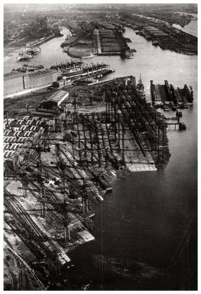Luftaufnahme der Bremer Vulkan Werft, Bremen, Deutschland, aus einem Zeppelin, ca. 1931-1933 von Unbekannt