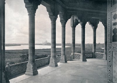 Agra. Balkon des Jasmin-Turms, mit Blick auf den Taj Mahal von Unbekannt