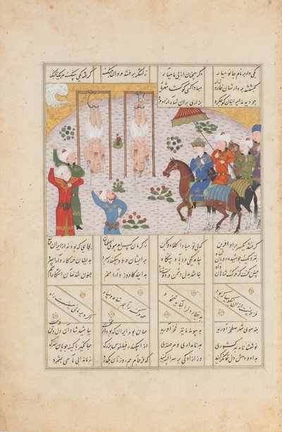 Alexander richtet Janusiyar und Mahiyar hin, die Mörder von Darius, Folio aus..., AH 887AD 1482 von Unbekannt