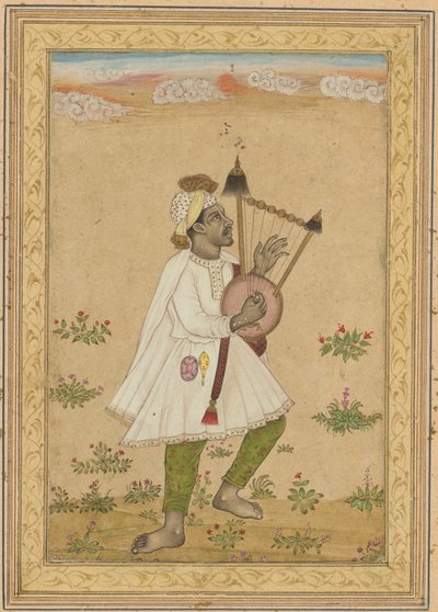 Ein afrikanischer Leierspieler (recto), Kalligraphie (verso), ca. 1640-1660 von Unbekannt