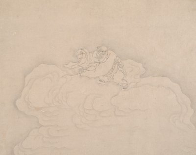 Ein Unsterblicher auf einer Wolke mit einem Paar Pfirsichen, 20. Jahrhundert von Unbekannt