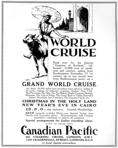 Eine Werbung für eine Weltkreuzfahrt der Canadian Pacific, 1926 von Unbekannt