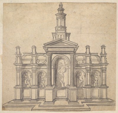 Architektonisch geformtes Tabernakel mit einem Heiligen und vier Putti, ca. 1530-49 von Unbekannt