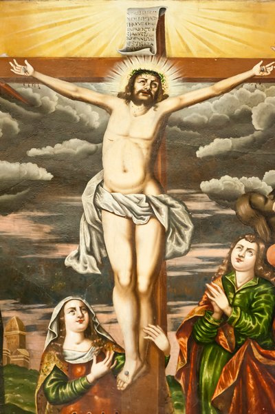 Armenische Apostolische Kirche; Wandmalerei; Szene aus dem Neuen Testament; die Kreuzigung Jesu; Vank-Kathedrale; Jolfa oder Neu-Julfa; Isfahan; Iran; Asien von Unbekannt