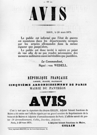 Avise, aus französischen politischen Plakaten der Pariser Kommune, Mai 1871 von Unbekannt