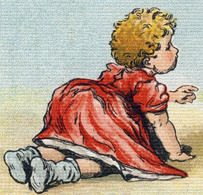 Baby. Gravur in "Alphabet de ma petite fille". Bernardin-Bechet und Fils, Buchhändler-Verleger, Paris, um 1895. Unzerbrechliches Album auf Leinwand. Bibliotheque des Bebes. 12 Seiten. Album mit einer Lesemethode und einem illustrierten Abecedarium. von Unbekannt