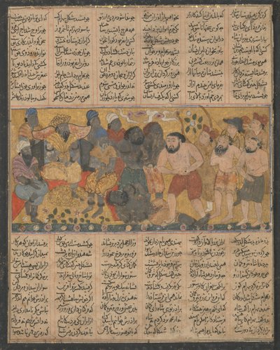 Bahram Gur zeigt seine Fähigkeiten im Ringen am Hof von Shangul..., ca. 1300-30 von Unbekannt