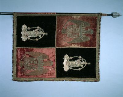 Banner mit einem gevierten königlichen Wappen von Spanien und der Madonna mit Kind, 1500er Jahre von Unbekannt