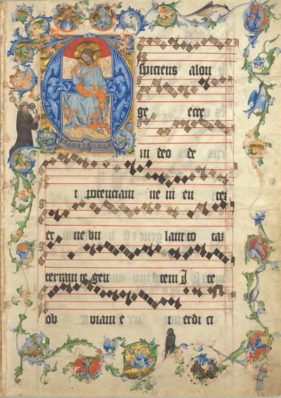 Bifolium mit Christus in Majestät in einem Initial A, aus einem Antiphonar, ca. 1405 von Unbekannt