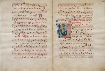Bifolium mit Initiale L, aus einem Antiphonar, 14. Jahrhundert von Unbekannt