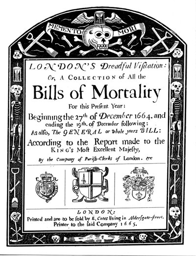 Sterblichkeitsberichte für London, die einen Teil der Zeit der Großen Pest abdecken, 1664-1665 von Unbekannt