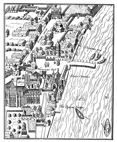 Vogelperspektive des Palace of Westminster, London, ca. 1560 von Unbekannt