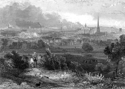 Birmingham von Süden gesehen mit rauchenden Schornsteinen, um 1860 von Unbekannt