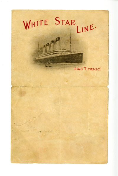 Leeres R.M.S Titanic Briefpapier [den Hurds von einem unbekannten Überlebenden gegeben], ca. 1912 von Unbekannt