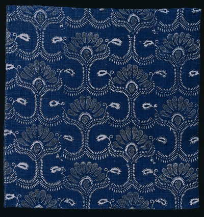 Blauer Indigo-Resist-Druck mit stilisiertem Blattmuster, 1790 von Unbekannt