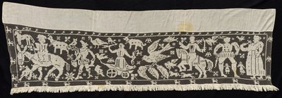 Bordüre mit berittenen und stehenden Figuren, Streitwagen und Tieren, 19. Jahrhundert von Unbekannt