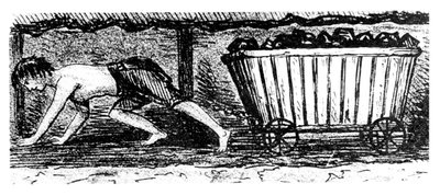 Junge zieht einen Wagen mit Kohle durch einen 24 Zoll hohen Stollen, Halifax, Yorkshire, 1848 von Unbekannt