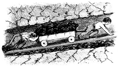 Jungenarbeiter beim Bewegen von Kohle in einem engen Flöz, Lancashire, England, 1848 von Unbekannt