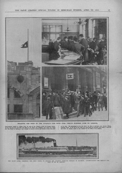 Die Nachricht vom Verlust der Titanic und RMS Virginian, 20. April 1912 von Unbekannt