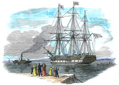 Britisches Auswandererschiff wird aus dem Hafen geschleppt, bevor es nach Sydney, Australien, segelt von Unbekannt