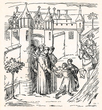 Die Brüder Polo brechen von Konstantinopel mit Marco nach China auf, um 1300, 1912 von Unbekannt