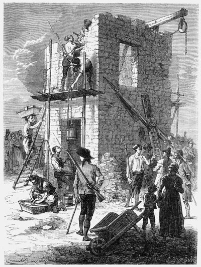 Bau einer Chappe-Telegraphenstation, um 1793 von Unbekannt