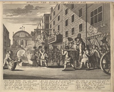 Das Verbrennen der Rümpfe am Temple Bar, Platte 11: Illustrationen zu Samuel Butlers Hudibras von Unbekannt