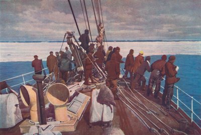 Kapitän Scotts Schiff, die Terra Nova, beim Einfahren ins Packeis der Südpolarregionen, ca. 1910-192, 1936 von Unbekannt
