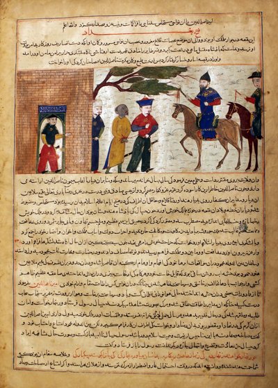 Gefangener indischer Raja wird zu Sultan Mahmud von Ghazni gebracht, Folio aus einem Majma..., ca. 1425 von Unbekannt