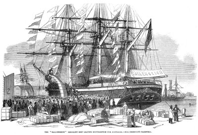 Caroline Chisholm spricht zu einer Menge vom Auswandererschiff Ballengeich, 1852 von Unbekannt