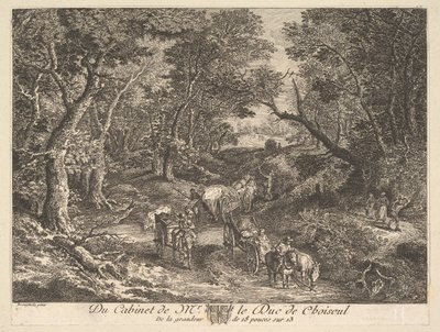 Karren auf einem Pfad durch den Wald nach einem Gemälde in der Sammlung des Duc de Choiseul, 1771 von Unbekannt