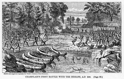 Champlains erster Kampf mit den Indianern, 1609, 1877 von Unbekannt
