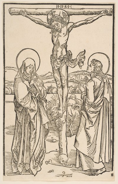 Christus am Kreuz mit der Jungfrau und dem heiligen Johannes von Unbekannt