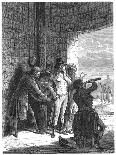Claude Chappe demonstriert sein optisches Telegrafen-Semaphorensystem im Jahr 1793, um 1870 von Unbekannt