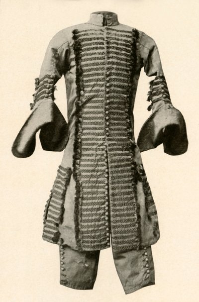 Mantel und Kniehosen aus Seide mit Zierborte, ca. 1680, 1937 von Unbekannt
