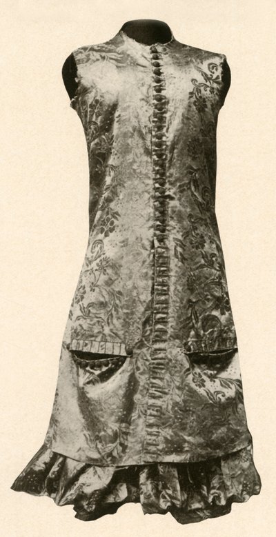 Mantel und Kniebundhosen aus dunkelroter geblümter Seide, 1681, 1937 von Unbekannt