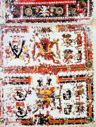 Codex Borgianus zeigt sich gegenüberstehende Gottheiten, Mixtekisch, präkolumbianisches Mexiko, 12.-16. Jahrhundert von Unbekannt
