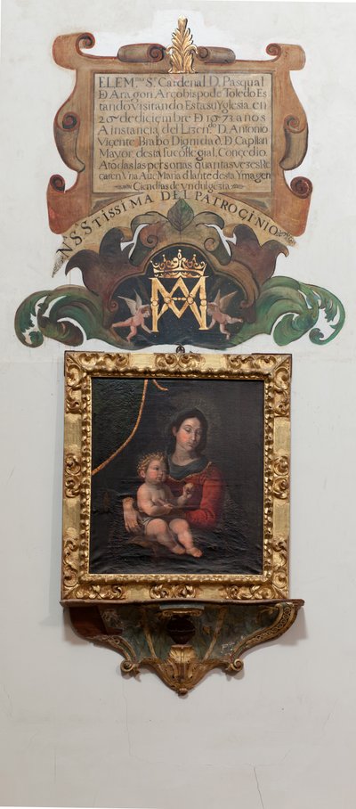 Kollegiatskirche. Innenraum. Gemälde Madonna mit dem Kind. Ein Wandgemälde die Legende. von Unbekannt