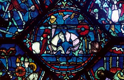 Kampf zwischen Roland und König Marsile, Buntglas, Kathedrale von Chartres, Frankreich, 1194-1260 von Unbekannt