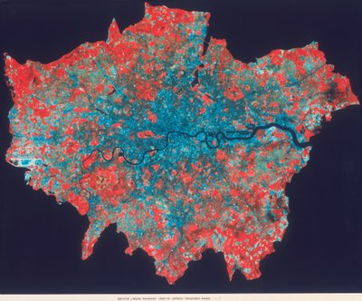 Zusammengesetztes Landsat-Falschfarbenbild von Greater London, 1979 von Unbekannt